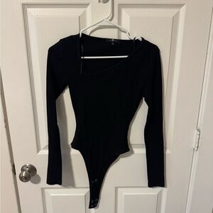 7 For All Mankind Black Long Sleeve Bodysuit